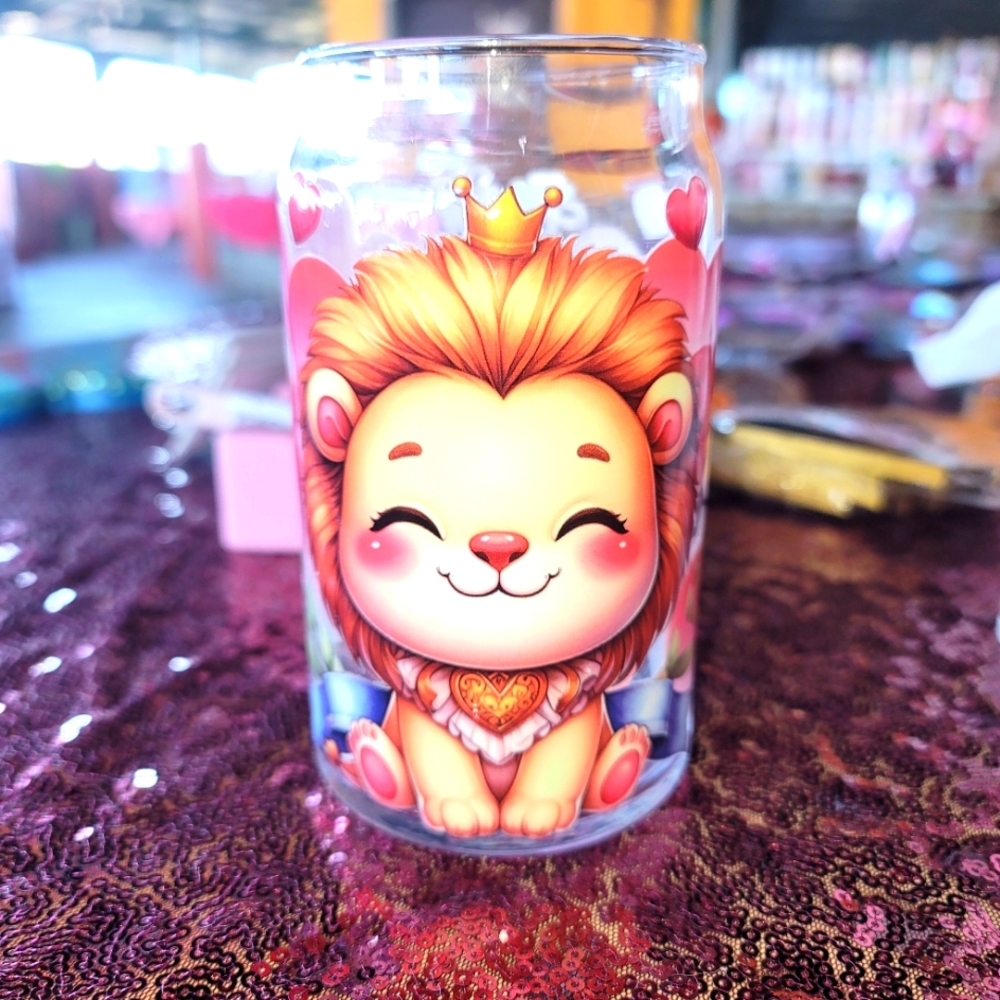 beautiful valentines glass lion tumbler
